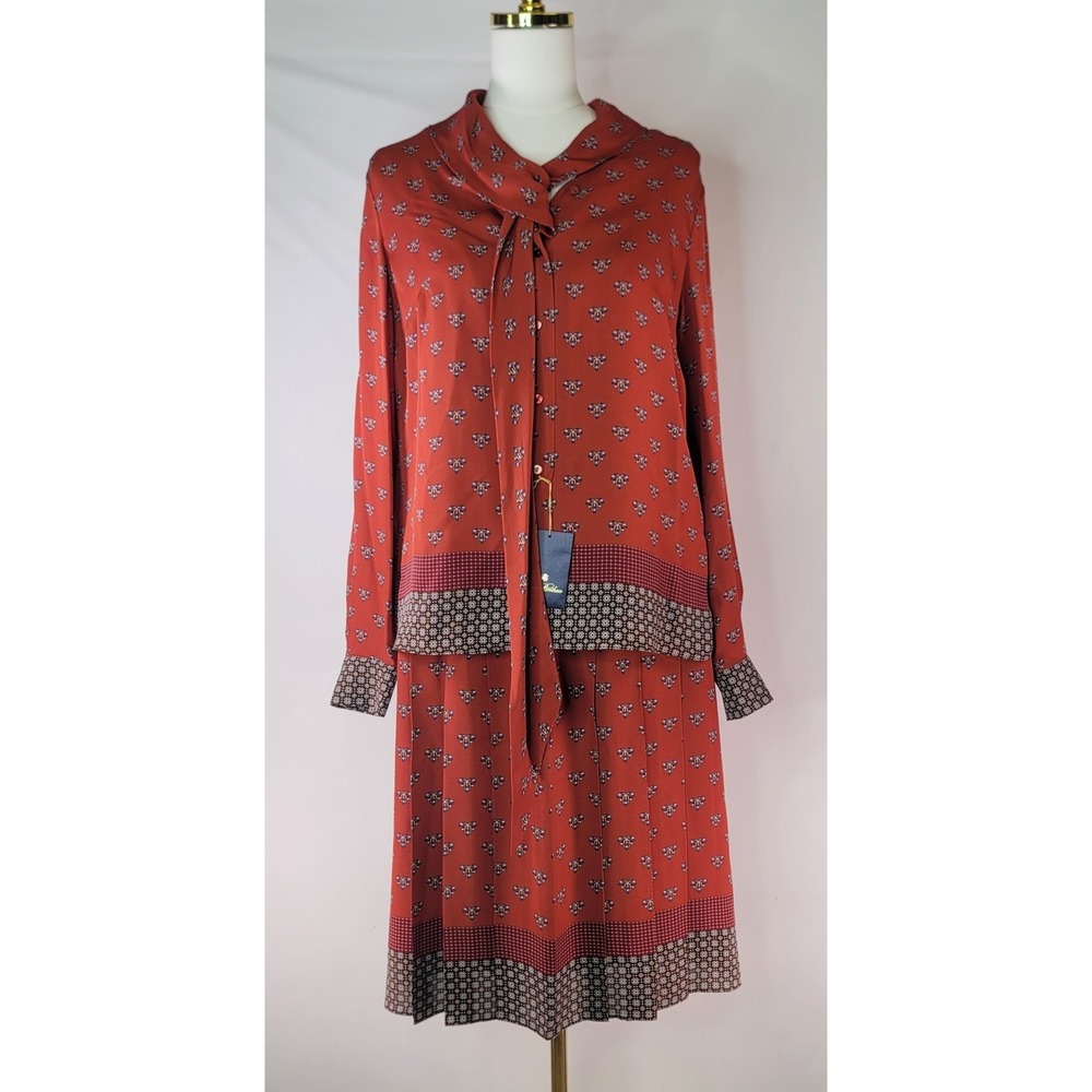 NWT Brooks Brothers Silk Tie Neck Scarf Blouse Skirt 10/12 Old Money Preppy READ